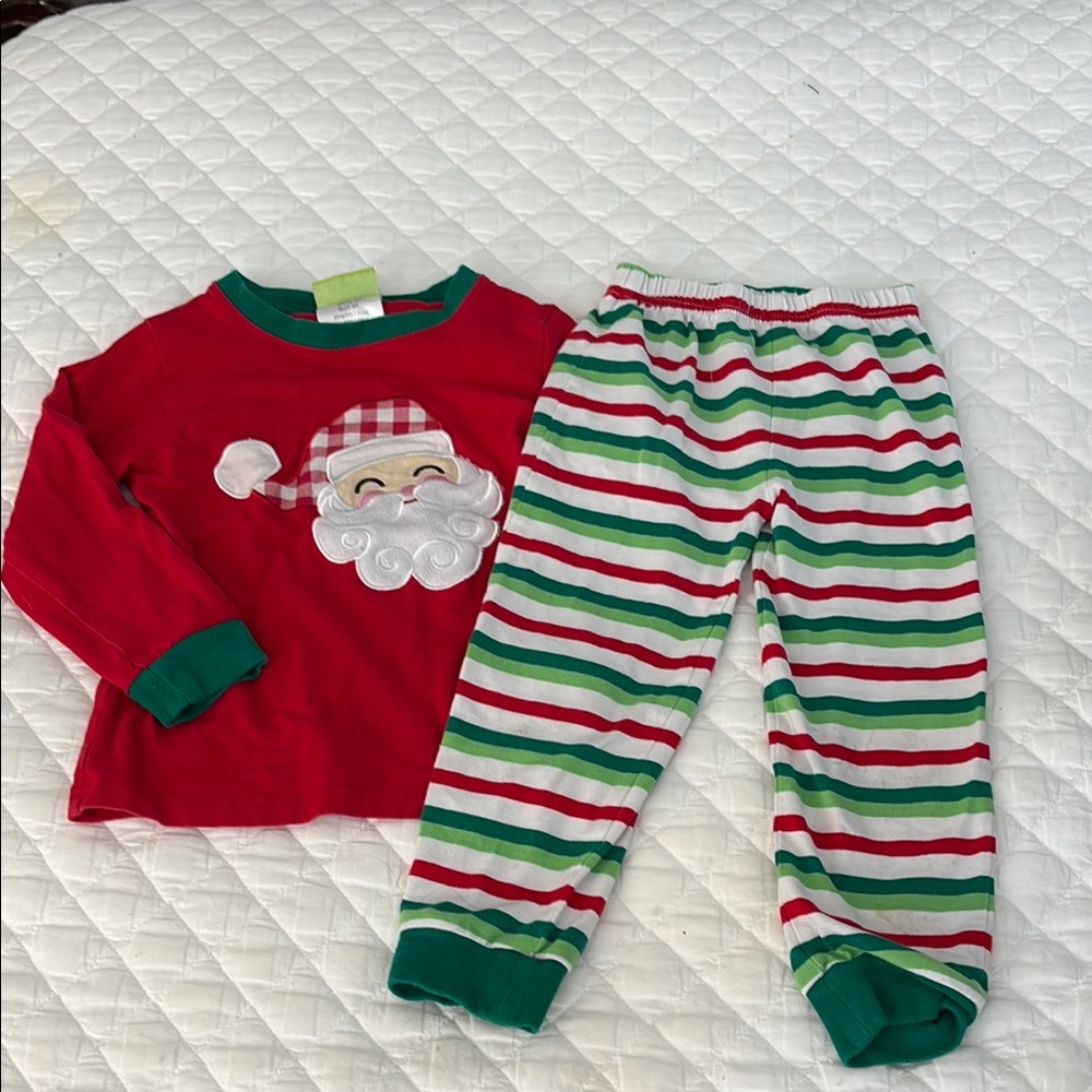 Red and Green Christmas Pajama Set with Santa Design